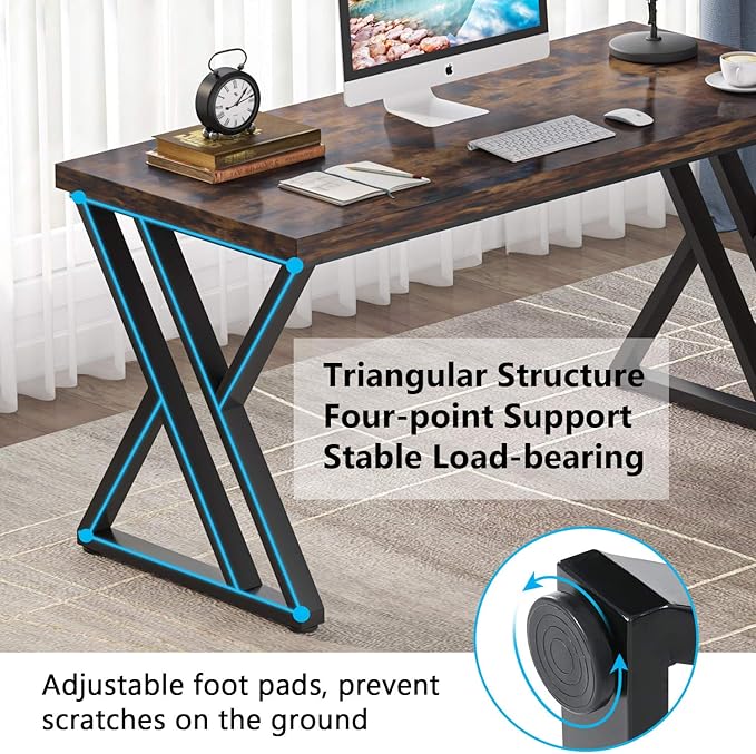 55 Inch Large Simple Industrial Computer Desk Study Writing Table Home Office Workstation,Rustic Brown