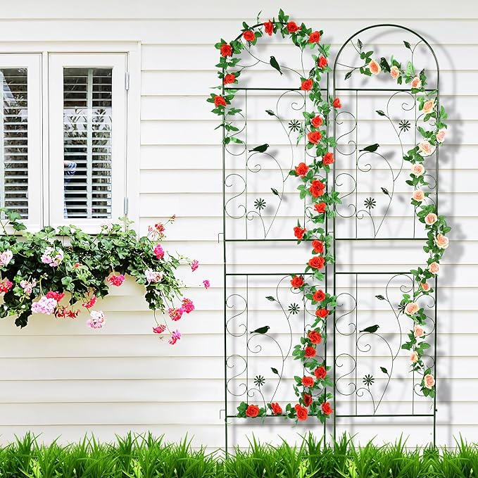 Metal Garden Trellis for Climbing Plants, 2 Pack 86.5" x 19.7" Black Plant Trellis Outdoor, Clematis Rrellis Outdoor, Arched Decoration Suitable for lawns, Gard