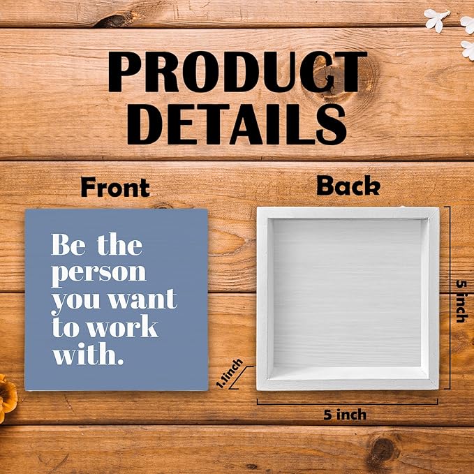 Be The Person You Want to Work With Inspirational Black Wood Box Sign Desk Decor, Teamwork Motivational Blue Wooden Block Sign Decorations for Home Office Workplace Wall Tabletop Shelf Decor