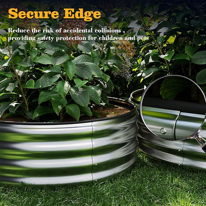 Galvanized Metal Planter Round Raised Garden Bed Kit for Gardening Outdoor Galvanized Planter Outdoor 1PC METAL8X2X1FT