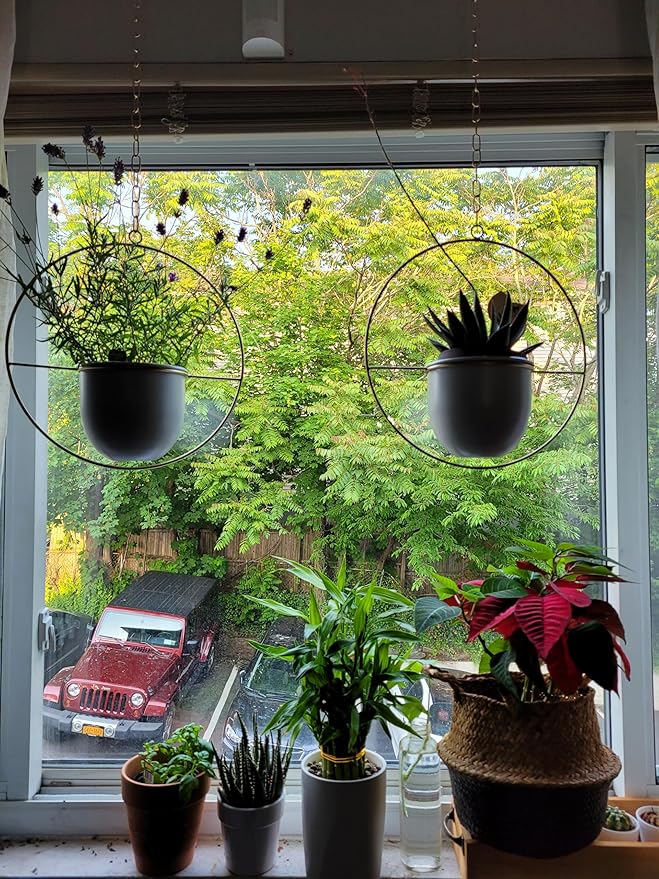 Hanging Planters for Indoor Plants with 5.5" Pot + Ceiling Hook + Extender Chain | Hanging Plant Holder, Metal Minimalist Planter, NO Plant incld