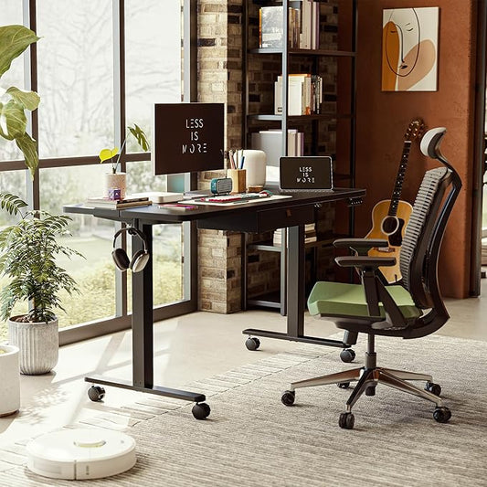 FEZIBO 48 x 24 Inches Standing Desk with Drawer, Adjustable Height Electric Stand up Desk with Storage, Sit Stand Home Office Desk, Ergonomic Computer Desk, Black