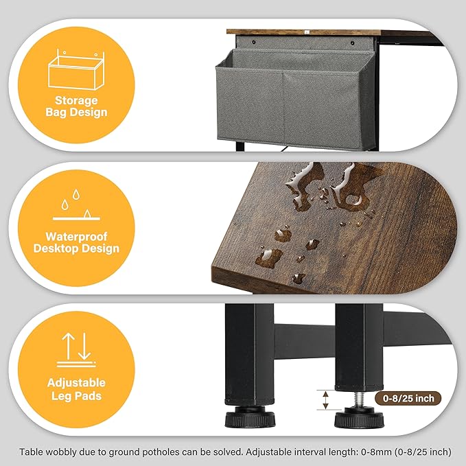 YSSOA 40/47 Inch Computer, Modern Simple Style Home Office, Study Student Writing, Vintage Wooden Desk, Brown