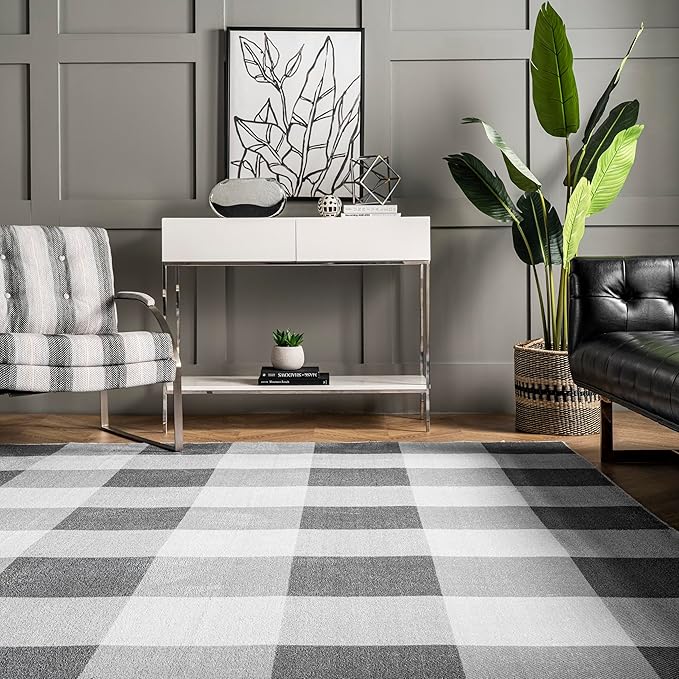 nuLOOM Lucy Machine Washable Farmhouse Buffalo Plaid Ultra Thin Accent Rug, 2' x 3', Grey