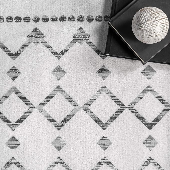nuLOOM Moroccan Blythe Machine Washable Ultra Thin Area Rug, 9' x 12', Grey
