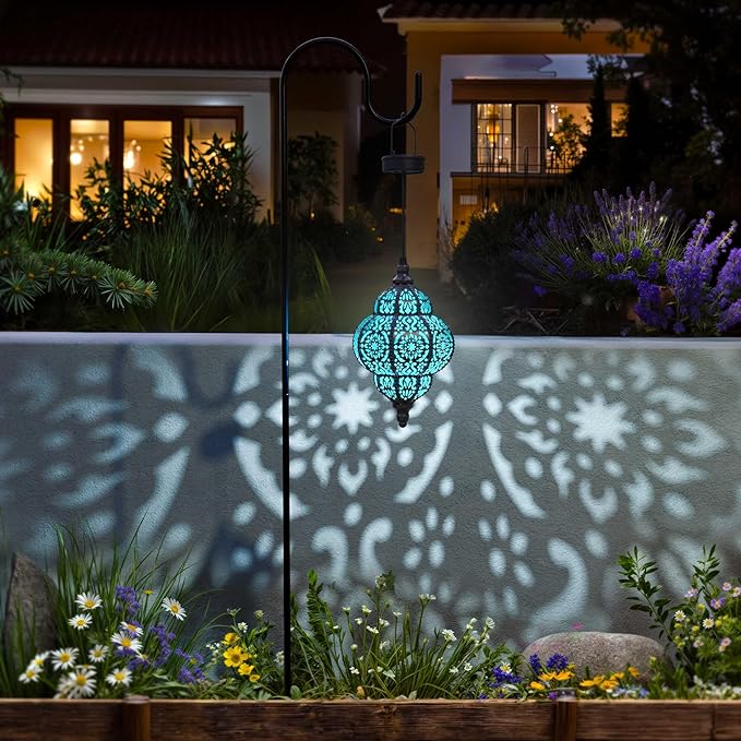 Hanging Solar Lights Outdoor Garden Decor Solar Lantern Waterproof Plastic Moroccan Outdoor Decorations for Patio Pathway Yard Backyard Garden Decorative (2, Black)