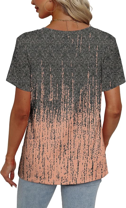 Alaroo Womens Summer Tops 2026 V Neck Short Sleeve Shirts Trendy Dressy Casual Vacation Outfits Printed