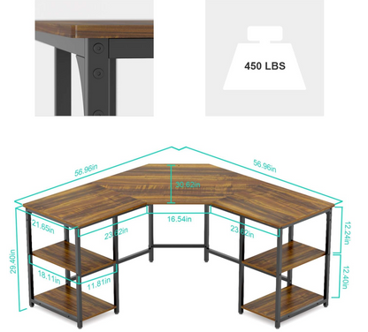 Elephance L-Shaped Desk with Shelves, Computer Corner Desk, Home Office Writing Workstation, Gaming Desk PC Laptop Table with Storage