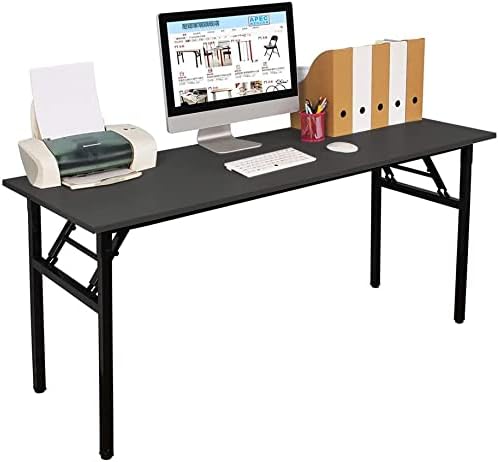 SogesGame Computer Desk, 55 Inch Modern Simple Style Folding Tables, Home Office Writing Desk, Space Saving Foldable Table, No Install Needed, Black