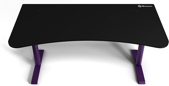 Arozzi Arena Ultrawide Curved Gaming and Office Desk with Full Surface Water Resistant Desk Mat with 3 Custom Monitor Mount Cut Outs and Under The Desk Cable Management Netting - Deep Purple