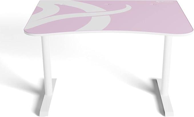 Arozzi Arena Fratello Curved Gaming and Office Desk with Full Surface Water Resistant Desk Mat Custom Monitor Mount Cable Management Cut Outs Under The Desk Cable Management Netting - Pink
