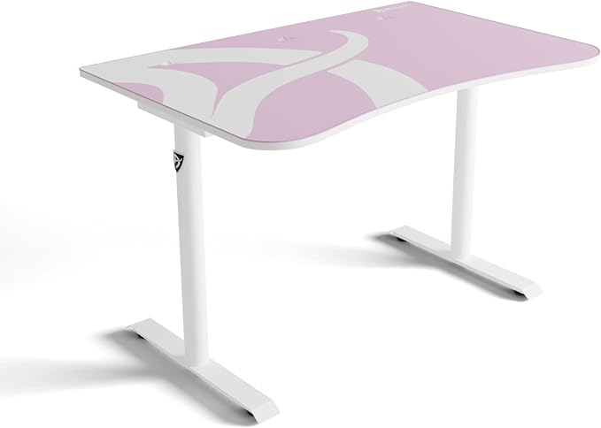 Arozzi Arena Fratello Curved Gaming and Office Desk with Full Surface Water Resistant Desk Mat Custom Monitor Mount Cable Management Cut Outs Under The Desk Cable Management Netting - Pink