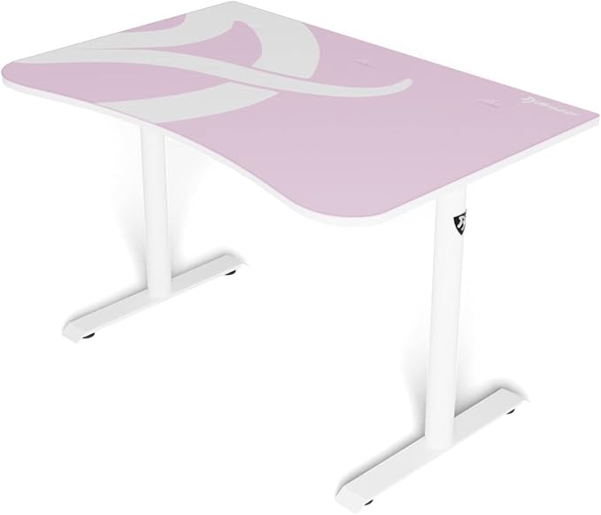 Arozzi Arena Fratello Curved Gaming and Office Desk with Full Surface Water Resistant Desk Mat Custom Monitor Mount Cable Management Cut Outs Under The Desk Cable Management Netting - Pink