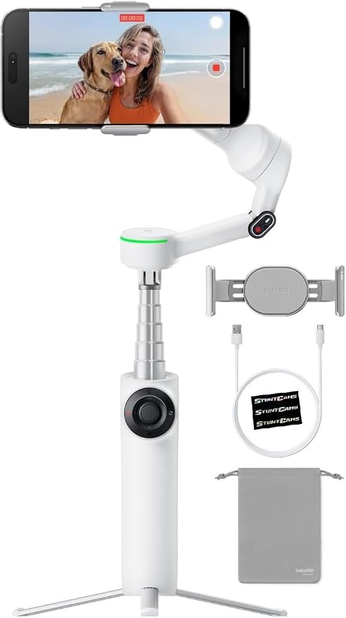 Insta360 Flow 2 PRO Gimbal Stabilizer for Smartphone, AI-Powered Tracking, 3-Axis Stabilization, Built-in Tripod, Portable & Foldable, Deep Track 4.0 Auto Tracking Phone Stabilizer Creator - White
