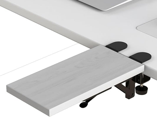 Ergonomics Desk Extender Tray, 11.8"x5.9" Punch-Free Clamp on, Foldable Keyboard Drawer Tray, Table Mount Arm Wrist Rest Shelf, Computer Elbow Arm Support