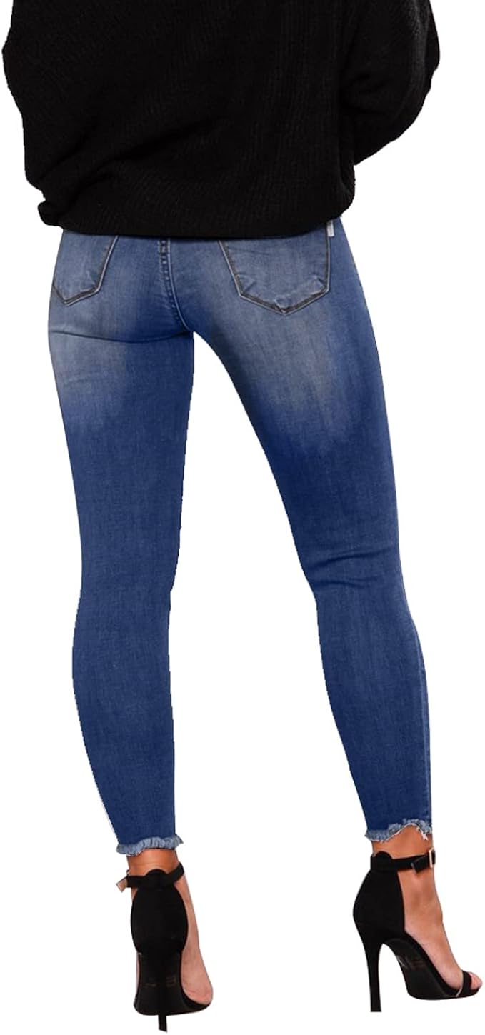 KUNMI Women's Skinny Ripped Trendy Jeans Distressed Stretchy Denim Pants