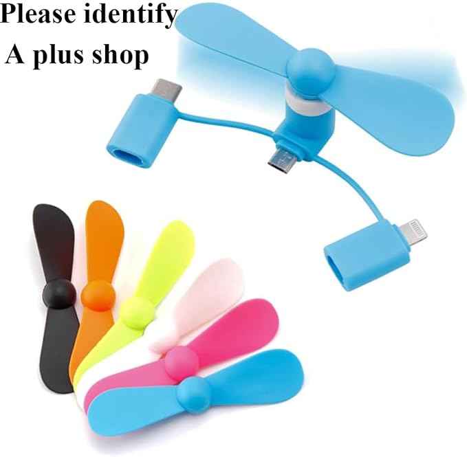 A plus Mini Cell Phone Fan 3-in-1 Mobile Phone Fans Compatible with iPhone/iPad/Android Smartphone/Tablet Fit for Micro USB/Type C/Lightning Port Fan Colorful and Powerful Fans(6-Pack)