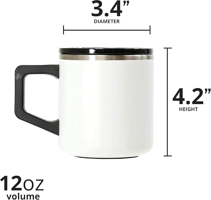 Elemental Insulated Coffee Mug - Triple-Wall Stainless Steel Summit Travel Cup for Hot and Cold Drinks - Thermal Coffee Mug with Lid and Handle for Camping, Office & Travel 12oz - White