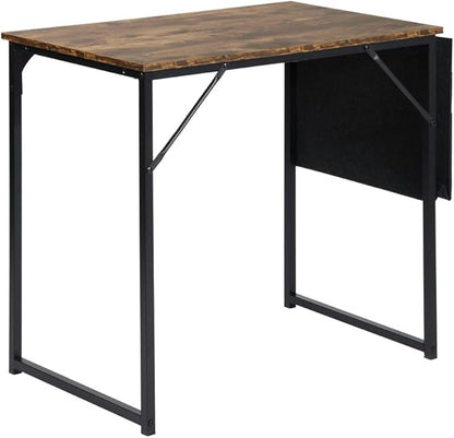 FurnitureR 31.5 inch Small Study Writing Table with Storage Bag Space Saving for Home Office, Modern PC Metal Frame Computer Desk, Black/Brown