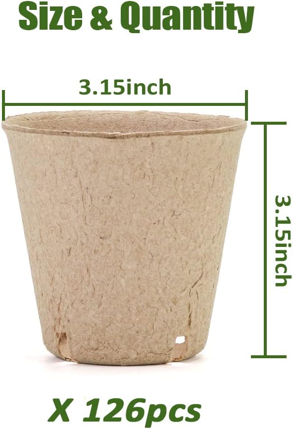Peat Pot, 126 Packs 3.15 Inch Seed Starting Pots with Drainage Holes Round Nursery Pot, Biodegradable Round Plant Seed Starter Peat Pots Germination Seedling Trays