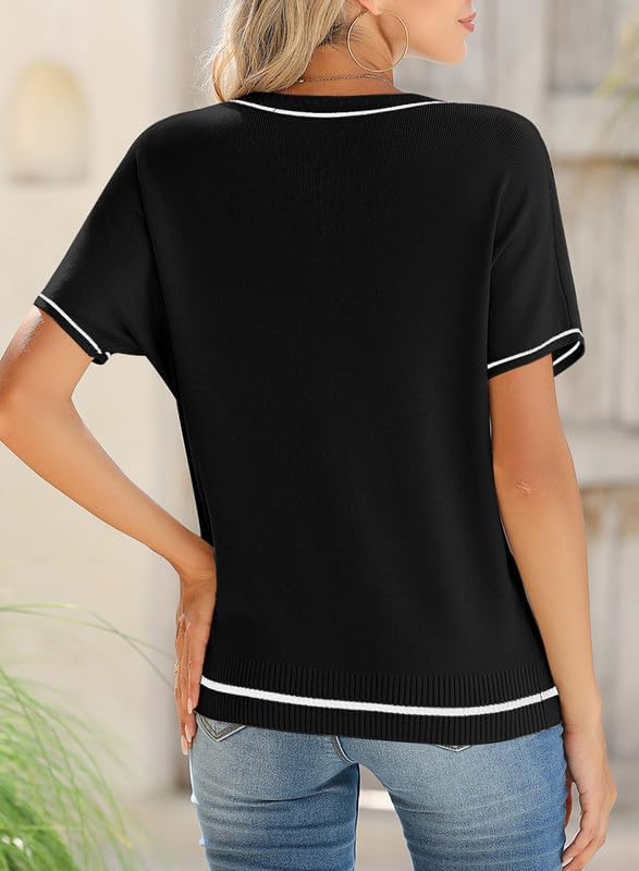 SHEWIN Womens Tops Trendy Short Sleeve Shirts Crewneck Lightweight Knit Sweater Top Business Casual Outfits