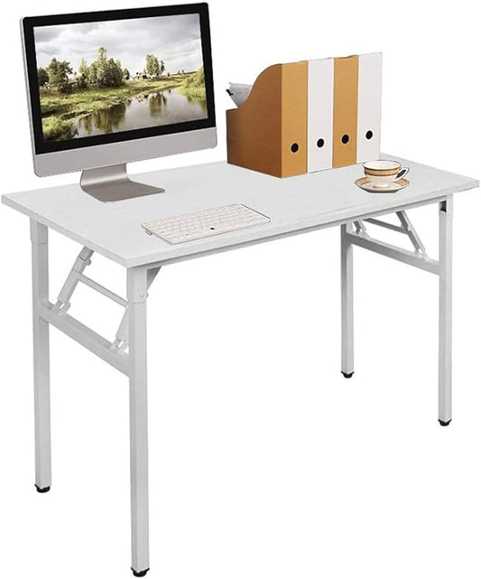 SogesGame Study Computer Desk 39.4 Inch Home Office Writing Small Desk, Modern Simple Style PC Table, Foldable Desk No Install Needed, White