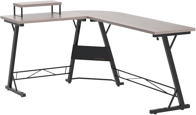 Casaottima Gaming Desk L Shaped Computer Desk, Corner Desk for Home Office with Monitor Stand 66", Gray Oak