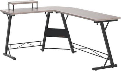Casaottima Gaming Desk L Shaped Computer Desk, Corner Desk for Home Office with Monitor Stand 66", Gray Oak