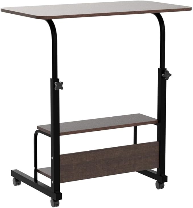 Adjustable Mobile Laptop Desk Home Office Desk Detachable Wheels Desk Portable Height Mobile Bedside Table Veranda Office Desk Additional Storage Rack Small Spaces Desk Size 15.7x31.5'Brown