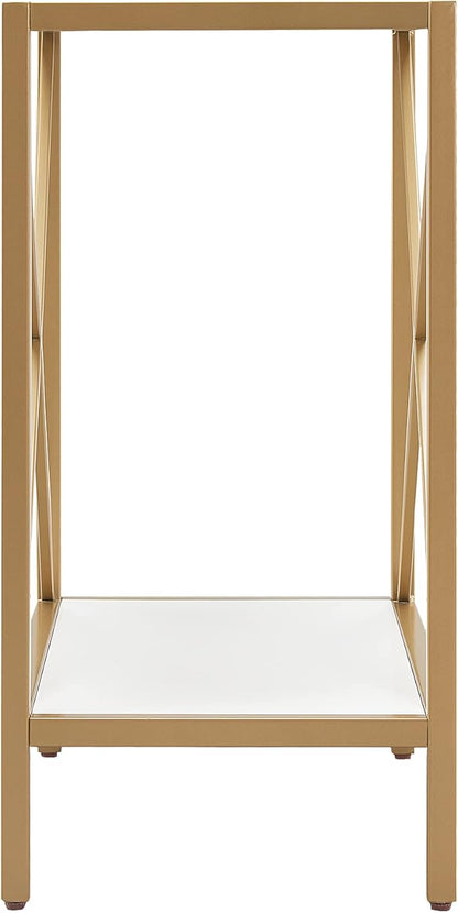 Leick Home 9217-WTGL Claudette Mixed Metal and Wood Side Table with Shelf, White/gold