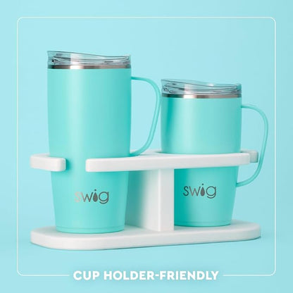 Swig Life 18oz Insulated Travel Mug with Handle & Lid, Blue Lagoon | Triple Insulated Stainless Steel - Handle & Lid Included - Keeps Coffee Hot or Cold - Cup Holder Friendly