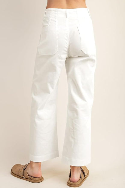 miduo Womens High Waisted Cropped Wide Leg Stretchy Straight Pants Trousers with Pockets