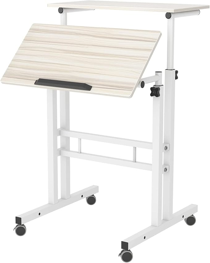 SDHYL Mobile Stand Up Desk, 24 inch Laptop Computer Desk Adjustable Standing Home Office Desks with Roller, Student Desk School Desk Simple Stand Up Desk Small Desks for Small Spaces, Maple