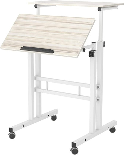 SDHYL Mobile Stand Up Desk, 24 inch Laptop Computer Desk Adjustable Standing Home Office Desks with Roller, Student Desk School Desk Simple Stand Up Desk Small Desks for Small Spaces, Maple