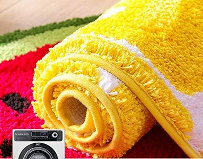 Playtime Cozy Lemon Cute Fruits Half Round Shaped Bedroom Bathroom Doorway Kitchen Floor Rug Carpet Water Absorption Non-Slip mat for Kid's Room (Yellow, 45 * 65CM)