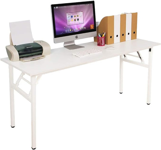 SogesGame 62 inches Computer Desk Folding Table Small Writing Desk Compact Desk Foldable Desk No Install Needed,White,LP-AC5WW-157
