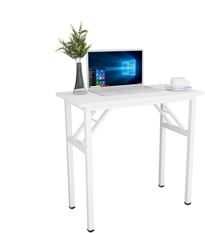 SogesGame 31.5 inches Small Desk Computer Desk for Small Space Small Folding Table Small Writing Desk Compact Desk Foldable Desk No Install Needed, White