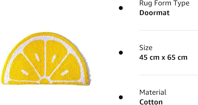 Playtime Cozy Lemon Cute Fruits Half Round Shaped Bedroom Bathroom Doorway Kitchen Floor Rug Carpet Water Absorption Non-Slip mat for Kid's Room (Yellow, 45 * 65CM)