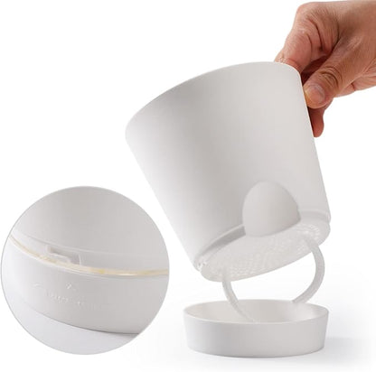 Plant Pots 6 PCS 5 inch Self Watering Planters High Drainage Flowers Pot for Indoor Outdoor Plants with Reservoir Tray and Watering Lip Gardening Planter Garden Flower Pots, White
