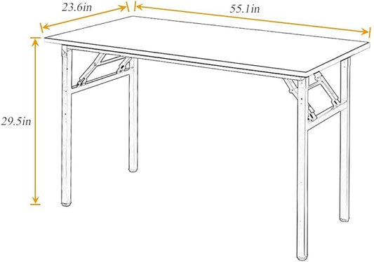 Computer Desk, 55 inche Modern Simple Style Folding Tables, Home Office Writing Desk, Space Saving Foldable Table, No Install Needed