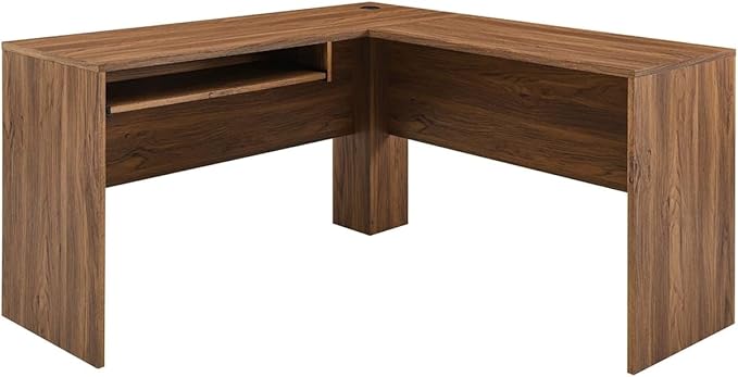 Modway Venture Mid-Century Modern L-Shaped Office Desk in Walnut