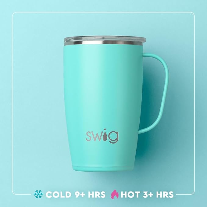 Swig Life 18oz Insulated Travel Mug with Handle & Lid, Caliente | Triple Insulated Stainless Steel - Handle & Lid Included - Keeps Coffee Hot or Cold - Cup Holder Friendly