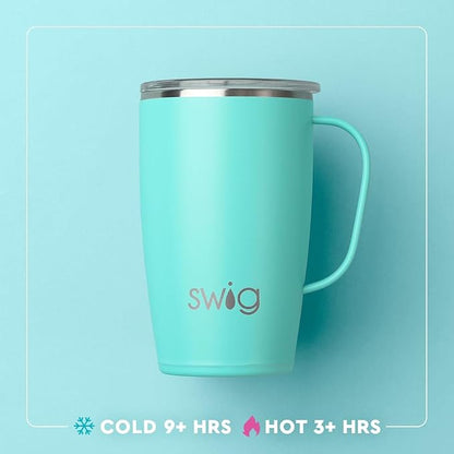 Swig Life 18oz Insulated Travel Mug with Handle & Lid, Caliente | Triple Insulated Stainless Steel - Handle & Lid Included - Keeps Coffee Hot or Cold - Cup Holder Friendly