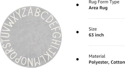 Topotdor Round Kids Play Rug Alphabet Nursery Area Rug Extra Large Soft Crawling Play Mat for Children Toddlers Bedroom (63 inch, Grey)