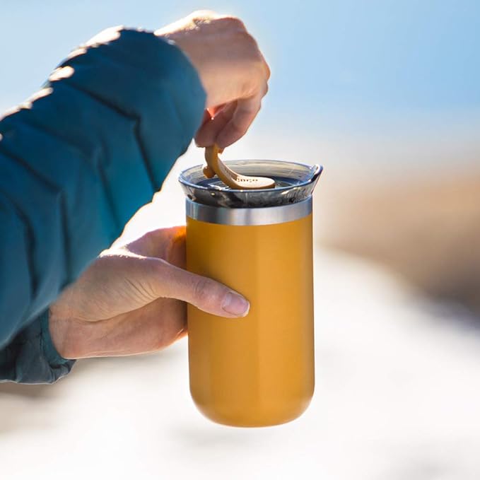 WACACO Octaroma Lungo Vacuum Insulated Coffee Mug, Double-wall Stainless Steel Travel Tumbler With Drinking Lid, 10 fl oz(300ml)， Amber Yellow