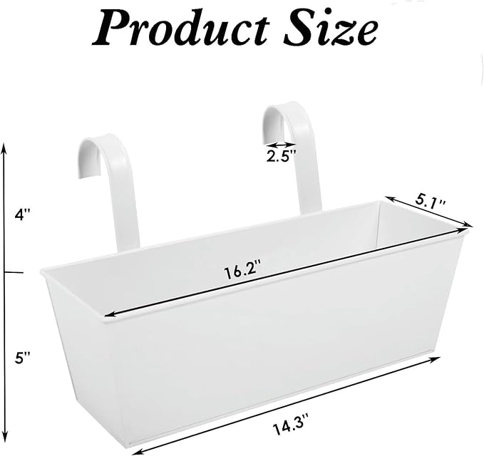 3 Pcs Large Hanging Flower Pots for Railing or Fence 16 Inch Railing Planter Box for Any Balcony Porch or Deck Countryside Style Window Planter Boxes Are Perfect to Herbs & Flowers (White-5pcs)