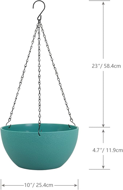 10 inch Hanging Planters for Outdoor Indoor Plants with Drainage Holes and Chain, 2 Pack Round Hanging Flower Pots for Garden Home Porch Decor, Blue Green