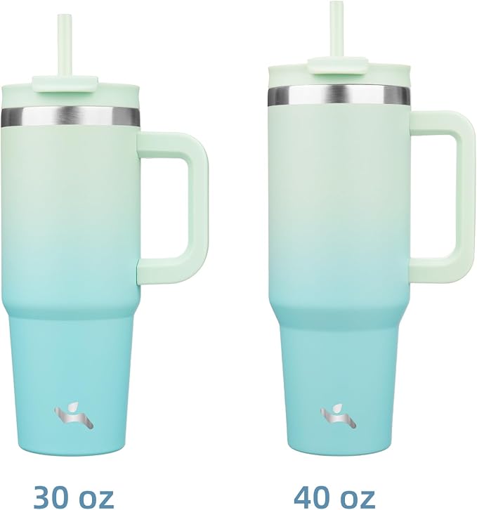 Konokyo 30 oz Insulated Tumbler Water Bottle with Handle, Straw Lid | BPA-free and dishwasher safe; made for gym, travel, coffee and gifting, 2 straws, cup holder friendly,Mint