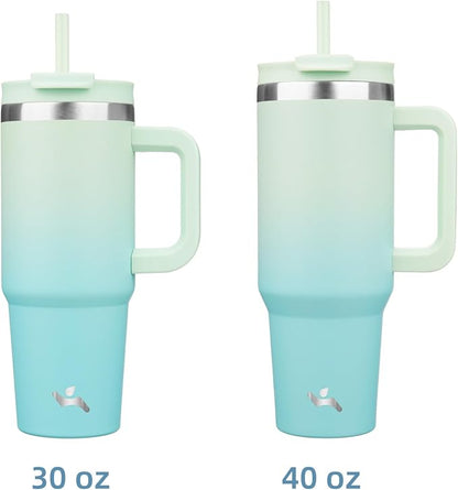 Konokyo 30 oz Insulated Tumbler Water Bottle with Handle, Straw Lid | BPA-free and dishwasher safe; made for gym, travel, coffee and gifting, 2 straws, cup holder friendly,Mint