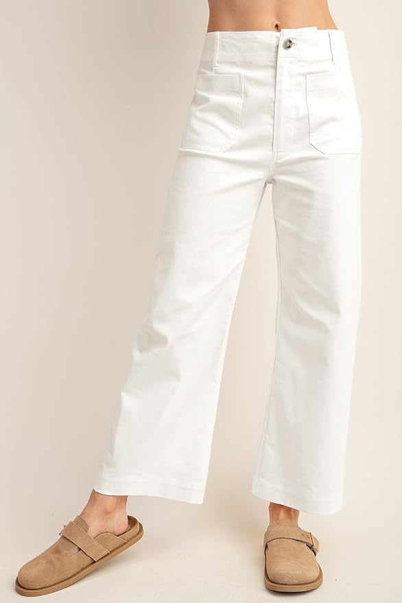 miduo Womens High Waisted Cropped Wide Leg Stretchy Straight Pants Trousers with Pockets